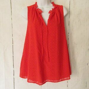 CeCe Top L Large Red Embroidered Sleeveless Ruffle Boho Peasant